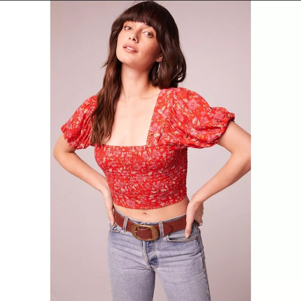 NWT Band Of The Free Joelle Floral Smocked Crop Top Crimson Pink Floral